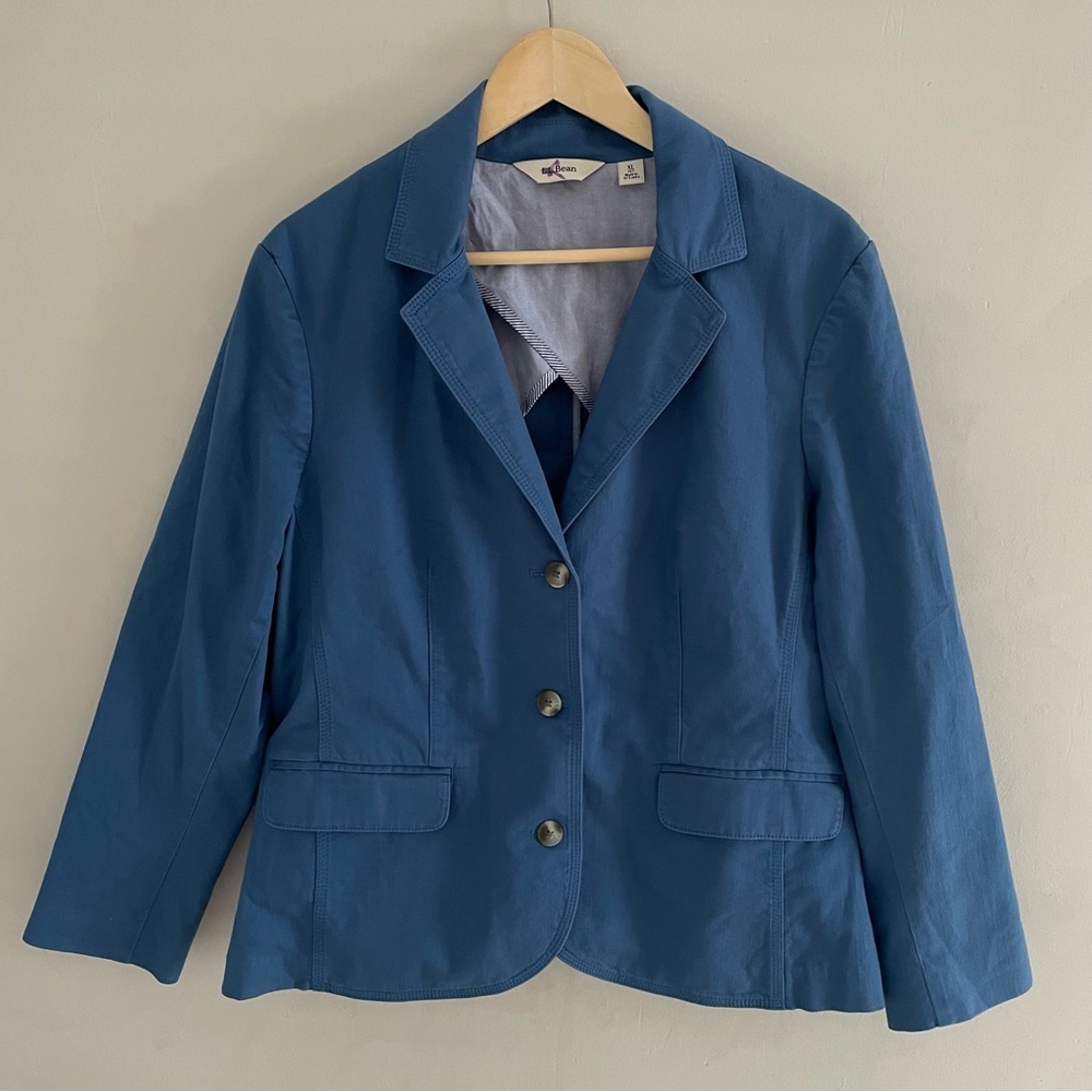 LL Bean Women's XL Cotton Blend Blue Blazer Button Down